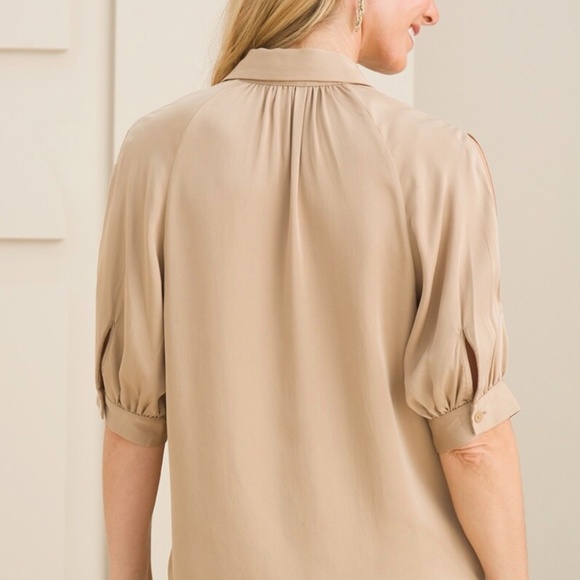 Chico's Sandwash Satin Solid Split Sleeve Shirt Blue Size 3 (US Size 16/… - Picture 3 of 13